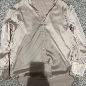 Cider Satin Button Down Shirt in Champagne